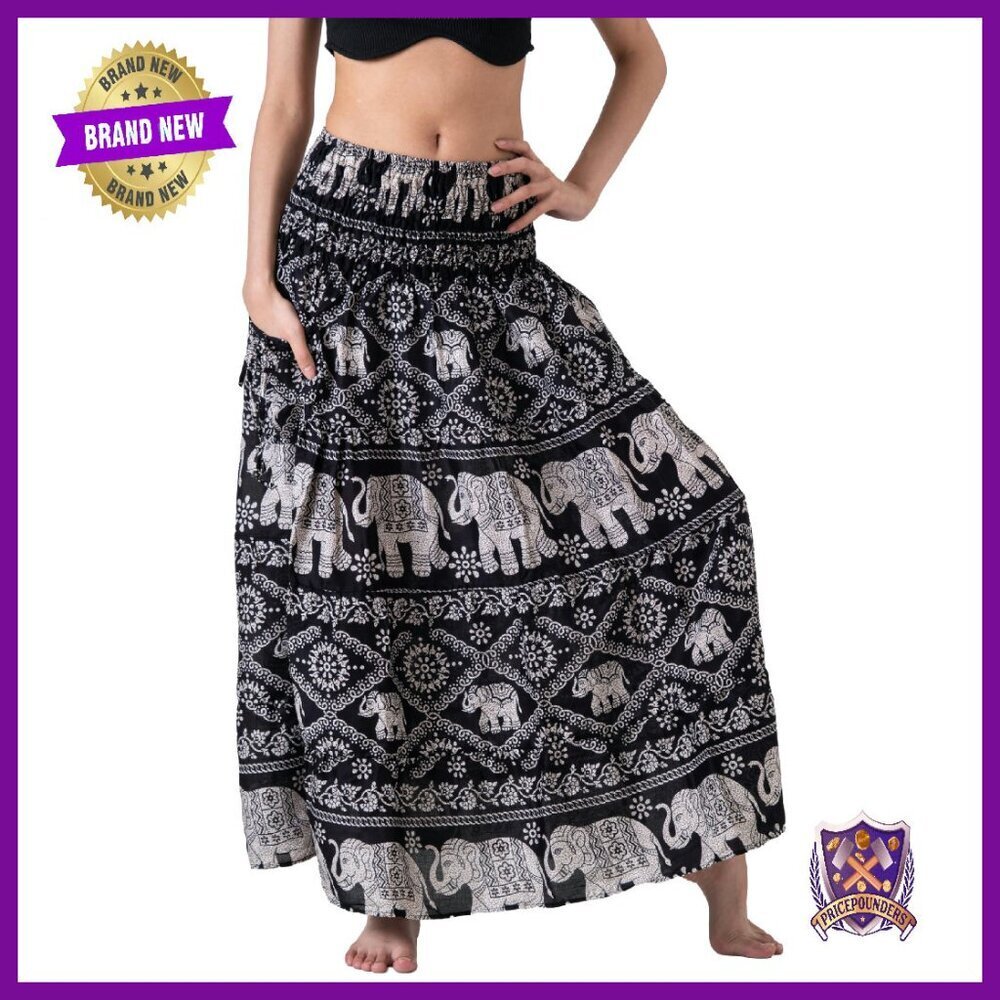 Rayon Tiered Maxi Skirt with Pocket - Boho Style 40" Length